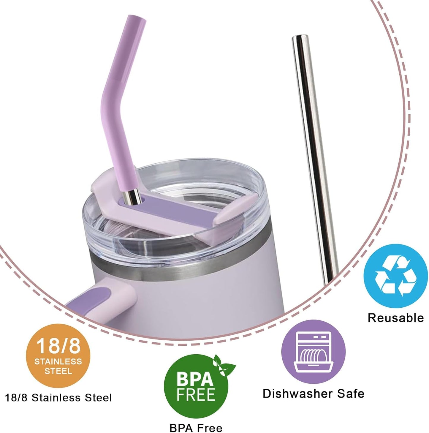 Replacement Straws for 40oz Tumblers, Stainless Steel Metal Straws, 4 Pack