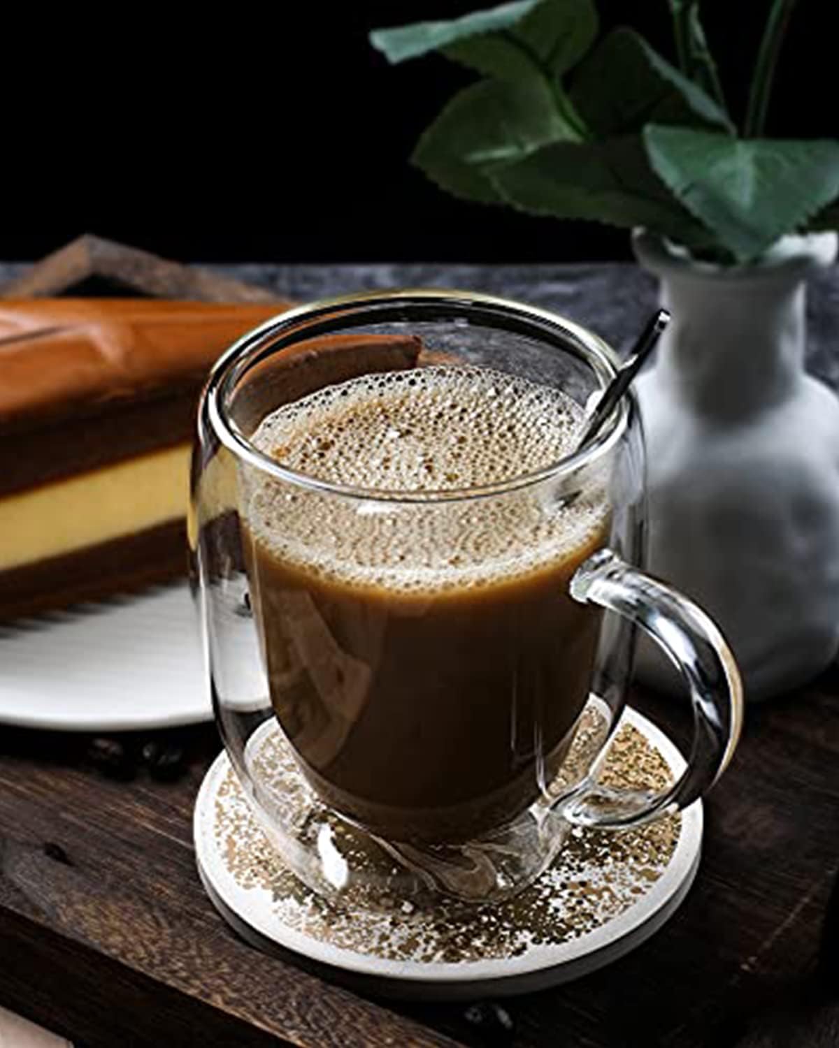 LIBWYS 2 Pack Double Walled Coffee Cups Glasses Mug 12oz Borosilicate Glass