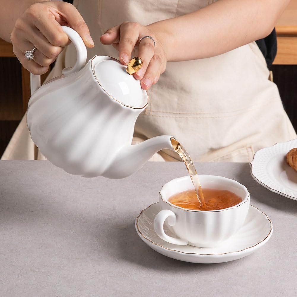 Sweejar Royal Teapot, Ceramic Tea Pot with Removable Stainless Steel Infuser, Blooming & Loose Leaf Teapot - 40 Ounce (Jade)