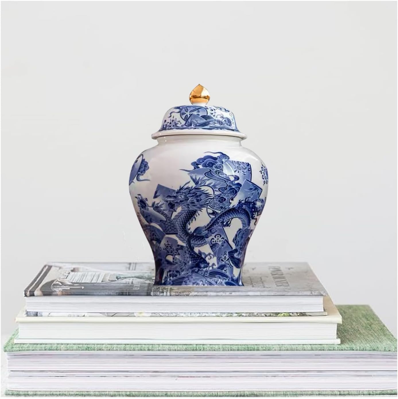 8 inches dragon Ginger Jar with Lid blue white Decorative Ceramic
