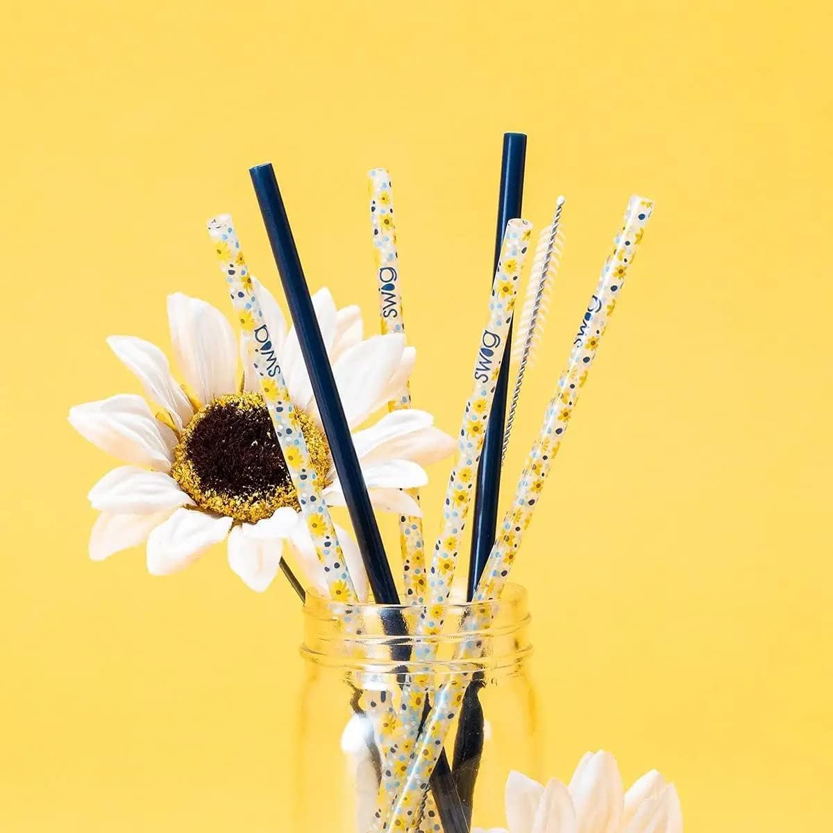 Swig Life Reusable Straw Set with Cleaning Brush, Bazaar + Teal | Reusable Straw Set - Cleaning Brush Included - 14 Inch Long - Accessories for Cups & Mugs