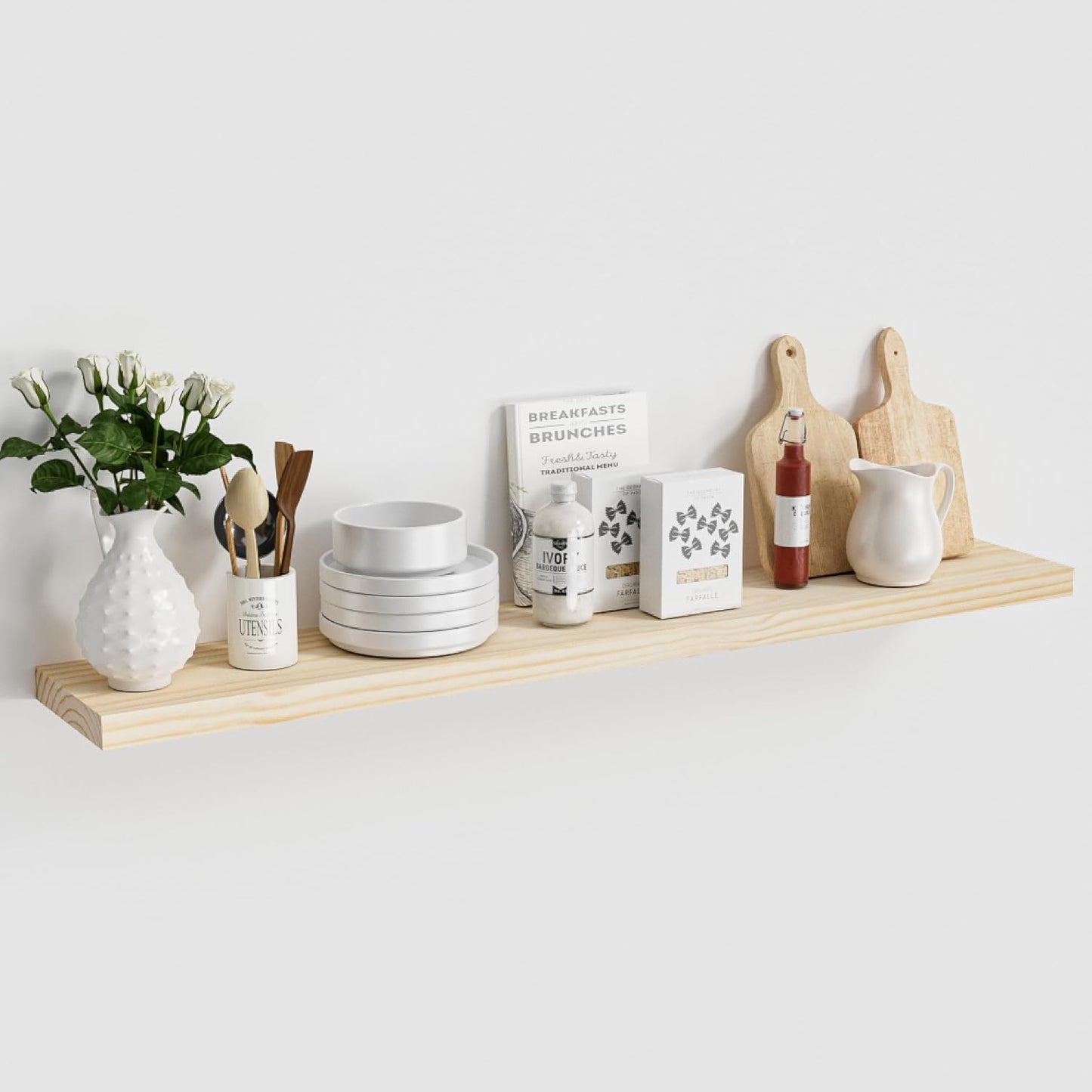 Vivelove Natural Wood Floating Shelves 48”,8 inch Deep Floating Shelf with Invisible Brackets, Unfinished Wall Shelves for Living Room, Bathroom, Kitchen, Bedroom, Home Decor, Set of 1 - Natural