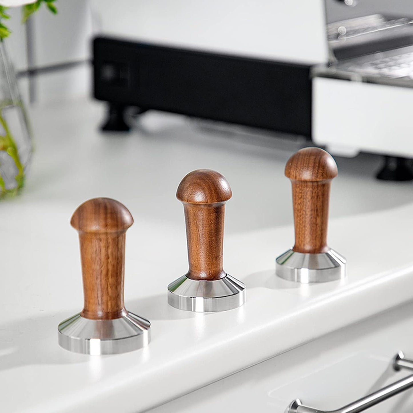 MOJAE 53mm Espresso Tamper, Coffe Tamper, Espresso Press Tool with 304 Stainless Steel Flat Base and Walnut Wooden Handle for Barista Espresso Machines, Fits for Breville Series 54mm Portafilter