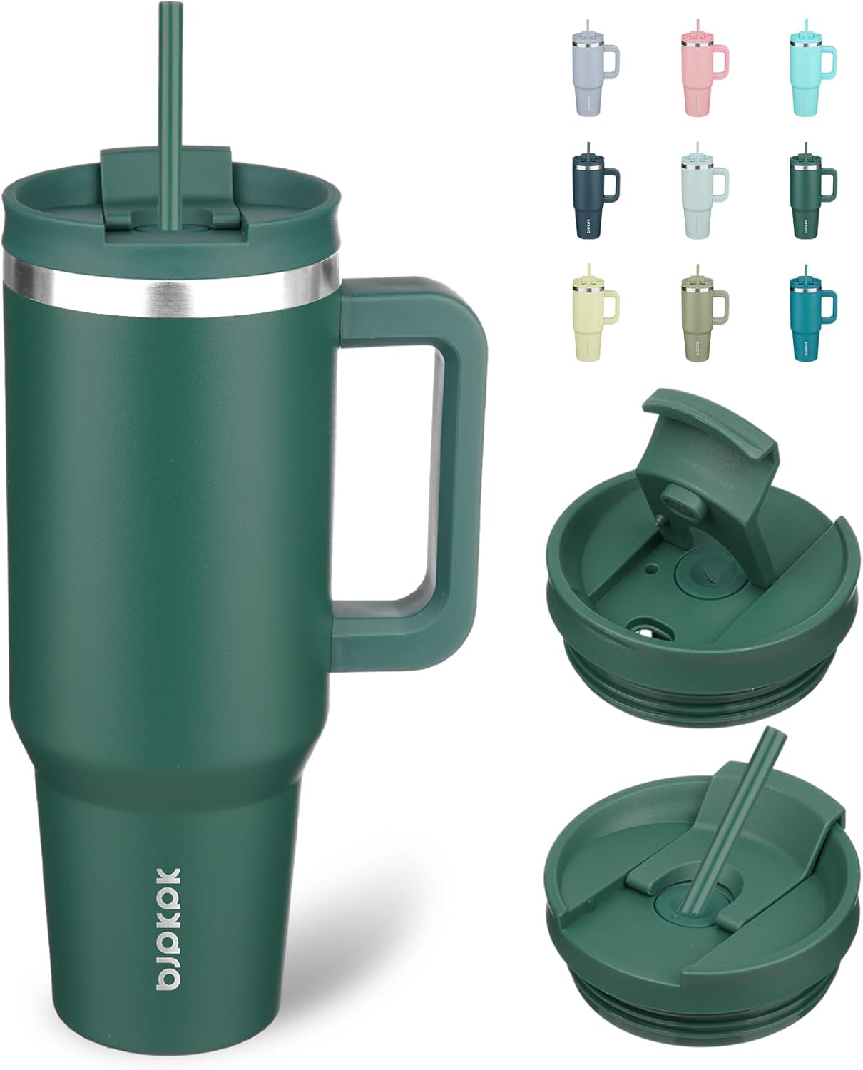 BJPKPK 40 oz Stainless Steel Tumbler With Handle Insulated Tumblers With 2 Straw Travel Coffee Mug W