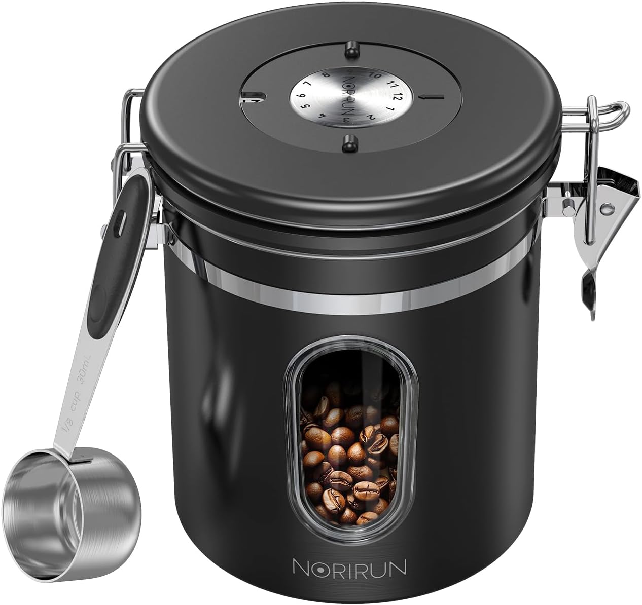 Coffee Canister With Window,22oz Stainless Steel Airtight Coffee Bean Storage Grounds Container with