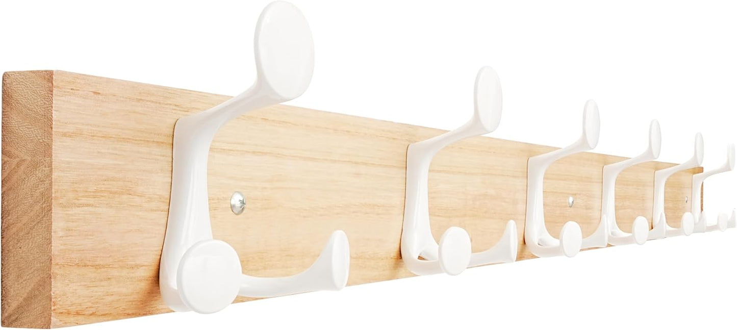 SKOLOO 39-Inch Natural Wood Coat Rack Wall Mount with 6 Triple Hooks - Ideal for Family Entrances, C