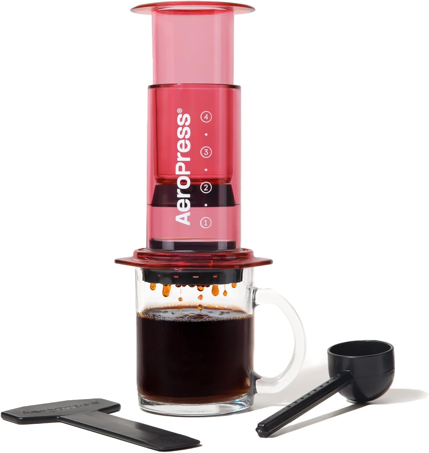 AeroPress Clear Red Coffee Press – 3 In 1 Brew Method Combines French Press, Pourover, Espresso, Ful