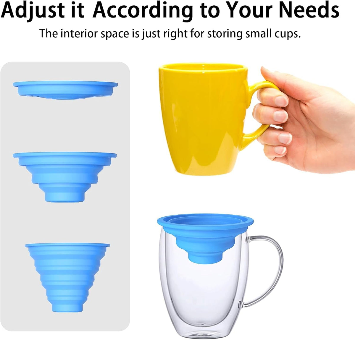 Mug Stacker & Storage Organizer – Expandable, Stackable Cup Holder for Kitchen Cabinet or Pantry – Space-Saving Solution for Tea Cups & Coffee Mugs (6Pcs Blue)