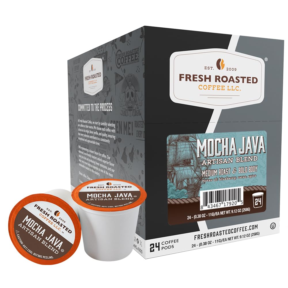 Fresh Roasted Coffee, Mocha Java K-Cup Pods for Keurig Brewers, Medium Roast, Kosher, 24 Count (Pack of 3)