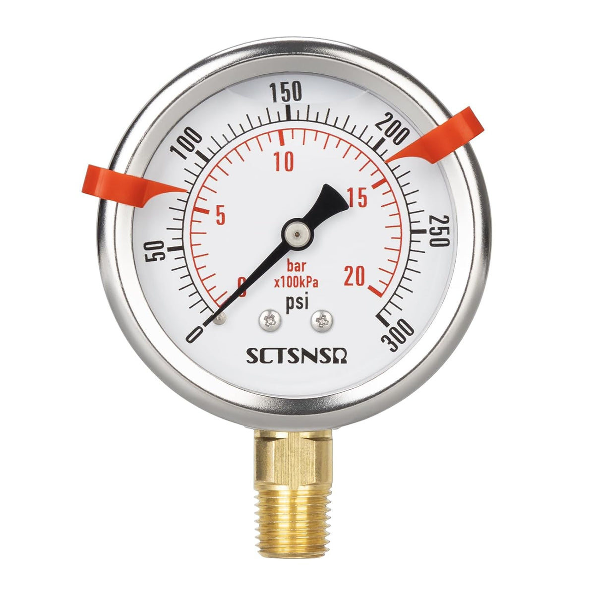 0 to 300 Psi Pressure Gauge, Liquid Filled, 1/4" NPT Lower Mount