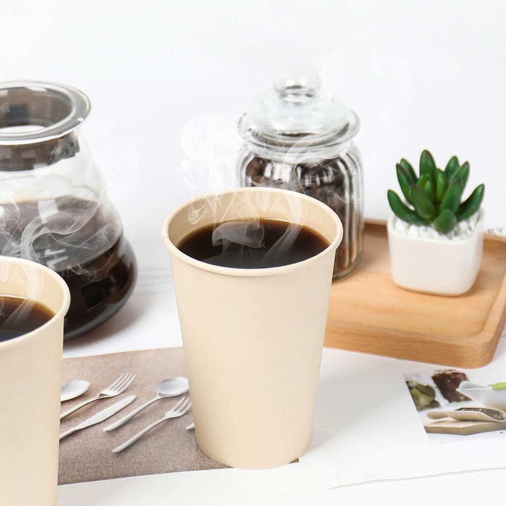 Bamboo Fiber 120 Count 16 oz Disposable Light Brown Paper Coffee Cups, Perfect for Hot Drinks