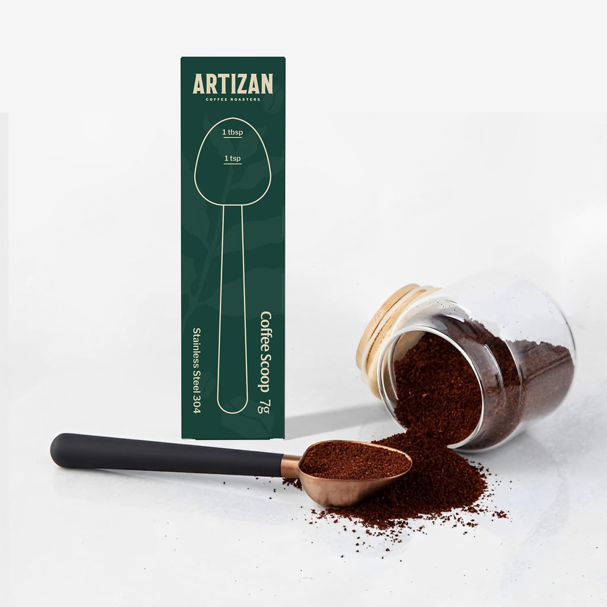 Artizan Coffee 1 Tbsp Coffee Measuring Scoop, Rose Gold Stainless Steel Copper Scoop for Ground Coffee, Beans, Tea & More - 7g, 17 cm Long Handle