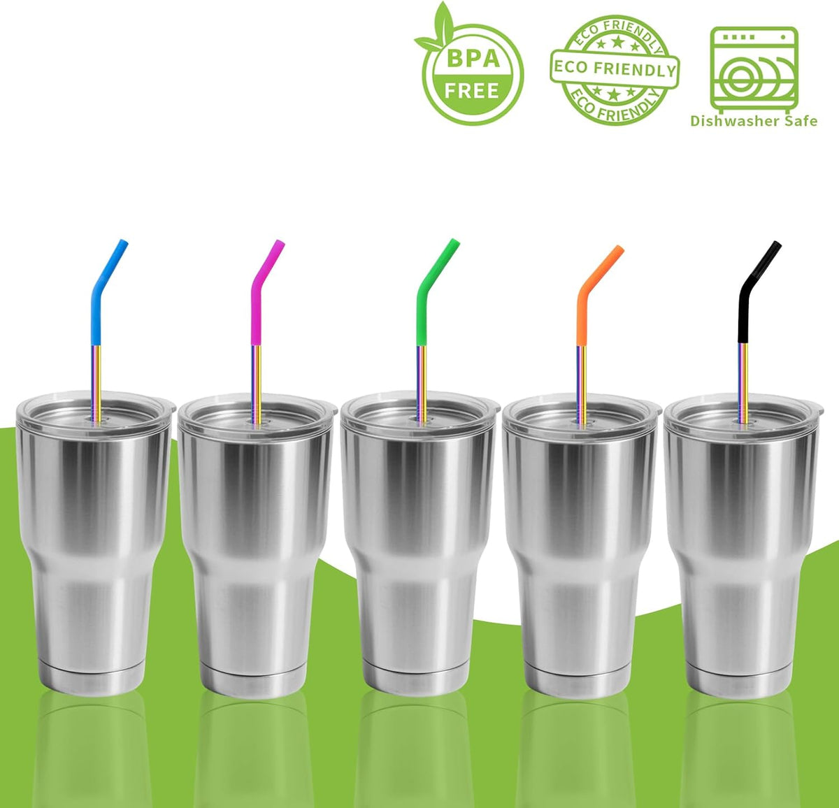 Lazycorner 10 Pcs Metal Straw Reusable 8.5" 6mm Stainless Steel Straws,20oz-32oz, Colorful Drinking Straws with Silicone Tips, 4 Straw Cleaner Brush, 1 Travel Case
