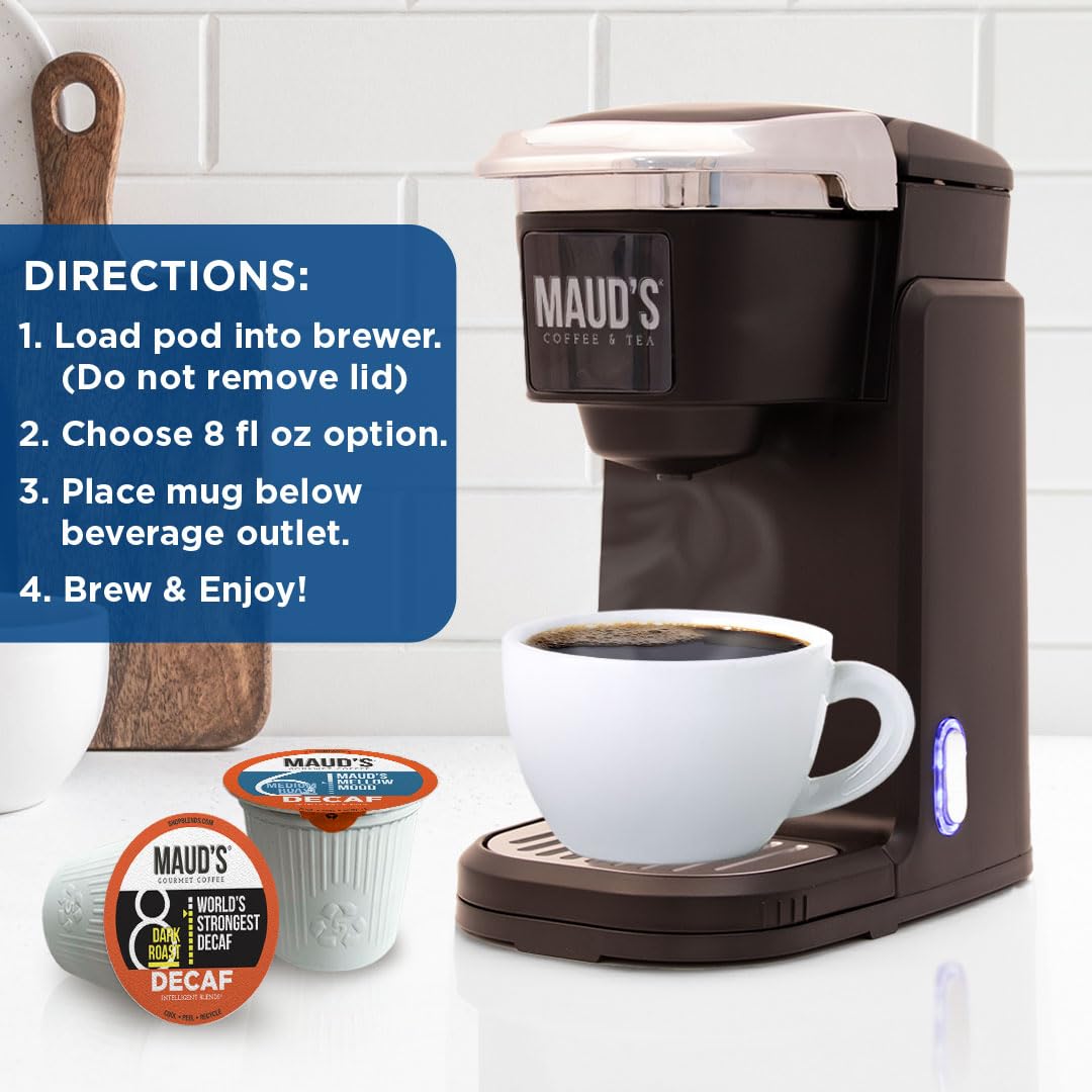 Maud's Decaf Coffee Pods Variety Pack, 54 ct, 6 Assorted Roasts & Flavors, Decaf Dark & Medium Roast Coffee in Recyclable Single Serve Pods - 100% Arabica Coffee, Compatible with Keurig K Cups Maker