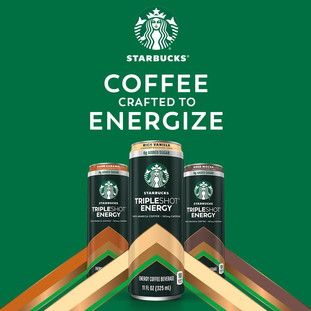 Starbucks Tripleshot Coffee Energy Drink, Rich Vanilla, 11 fl oz Cans (12 Pack), Triple Blend, 165mg Caffeine, B Vitamins, Protein, Iced Coffee (Packaging and Formula May Vary)
