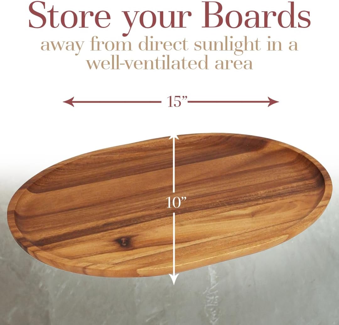 Woodard & Charles Acacia Wood Large Oval Serving Tray, 10" x 15", 16 Pack | Acacia Wood Oval Serving Tray; Perfect for Charcuterie, Cheese, Tapas, Sushi, Crudités and Appetizers at Any Gathering