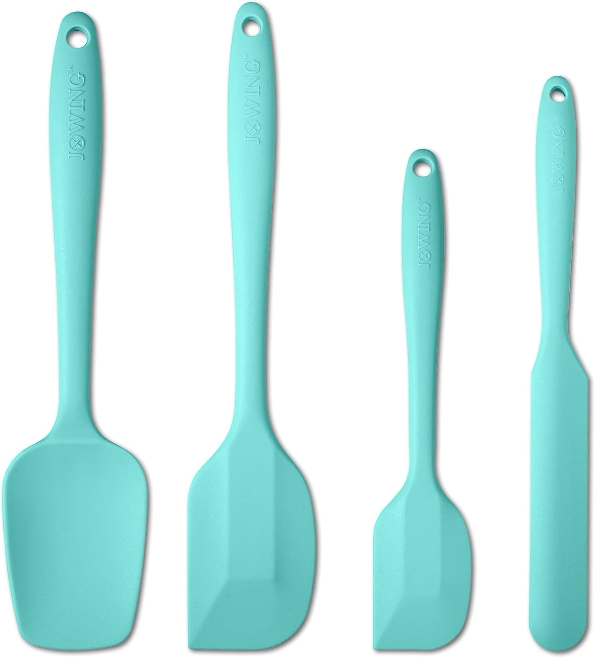 4 Piece Silicone Spatula Set, Flexible Heat Resistant Non-scratch Baking Cooking Rubber Spatulas with Stainless Steel Core, Aqua Sky | One-piece silicone rubber spatulas for baking and cooking; flexible tips, gentle on nonstick cookware and dishwasher saf