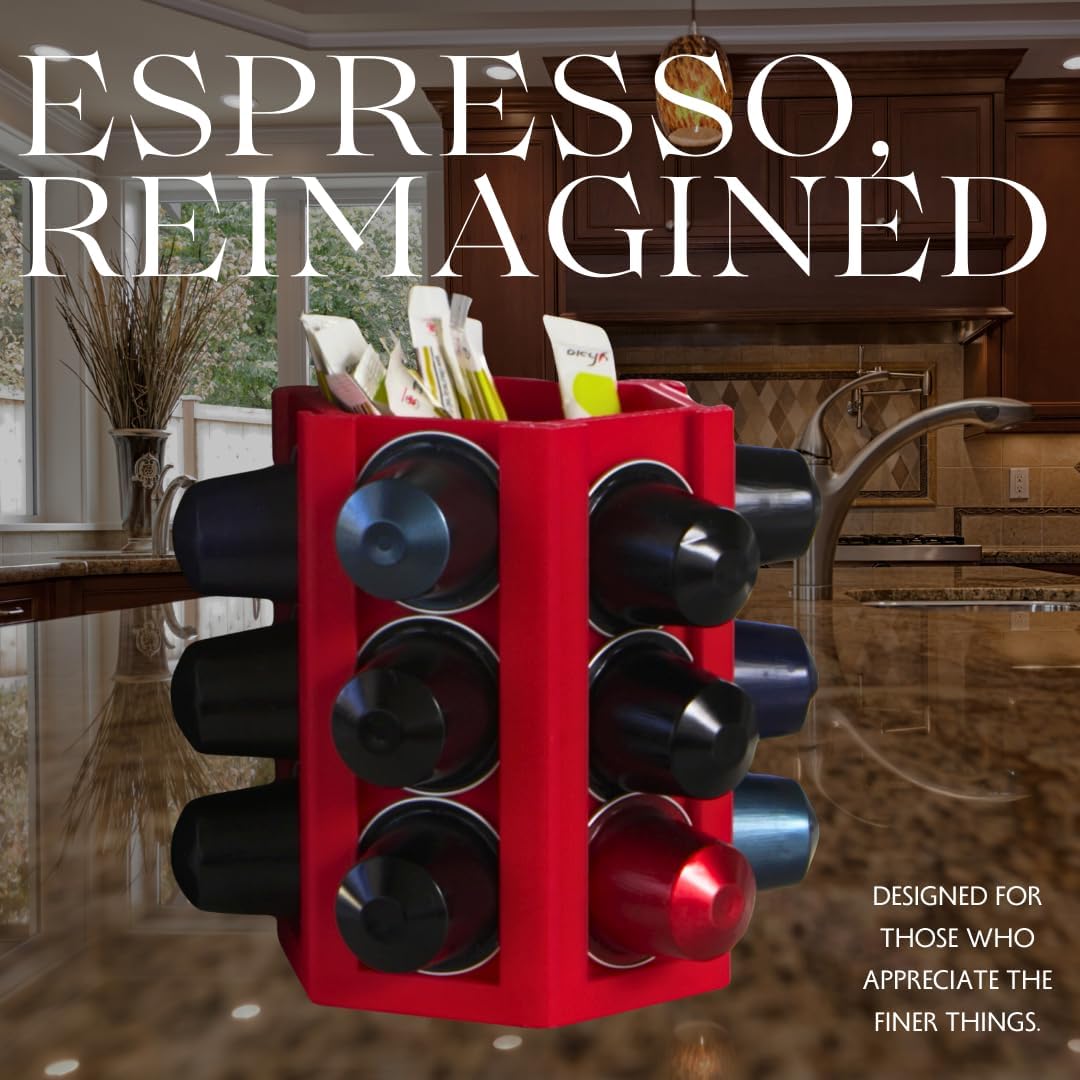 Espresso Coffee Pod Holder & Organizer | Espresso Capsule Kitchen Display Carousel | Holds 18 Pods | Made in USA (Black)