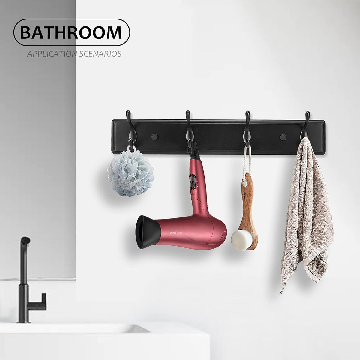 Badiano Heavy Duty Wooden Coat Rack, Wall-Mounted Organizer, 19 Inch, Black