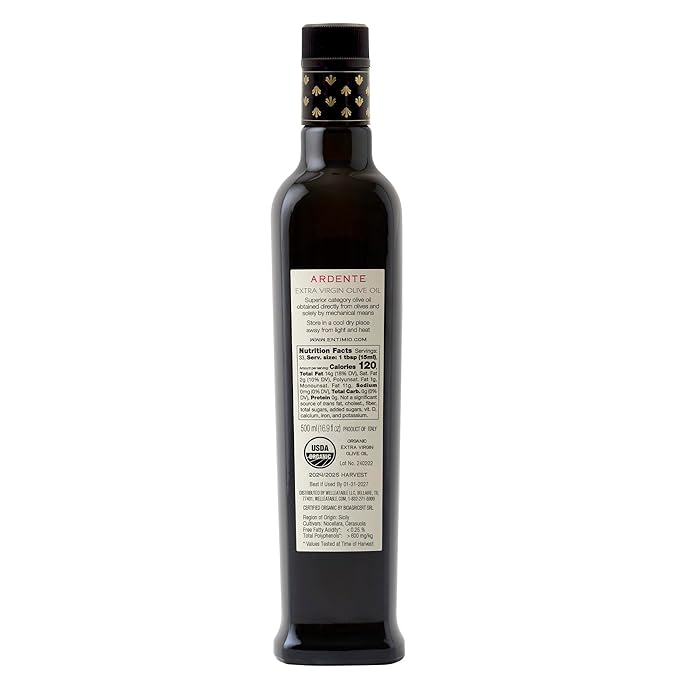 Entimio Ardente Organic Italian Extra Virgin Olive Oil from Italy, 600+ mg/kg High in Polyphenols, 2025 Gold Winner, Sicily Early Harvest evoo, Cold Extracted, Lab Tested - 16.9 fl oz