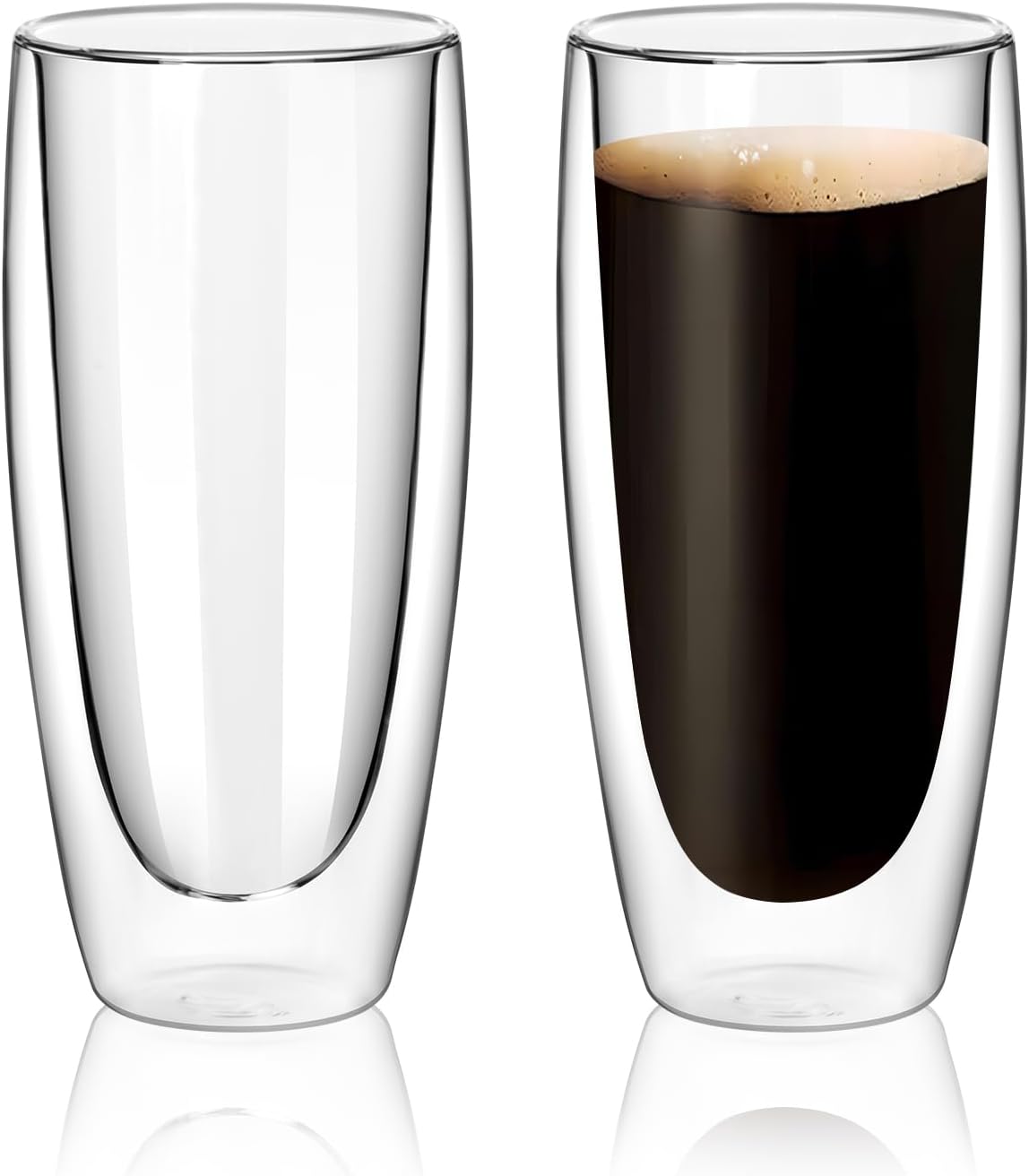 18.5oz Glass Coffee Mugs Set of 2, Double Walled Espresso Cups for Latte Cappuccino Cocoa Milk Cafe