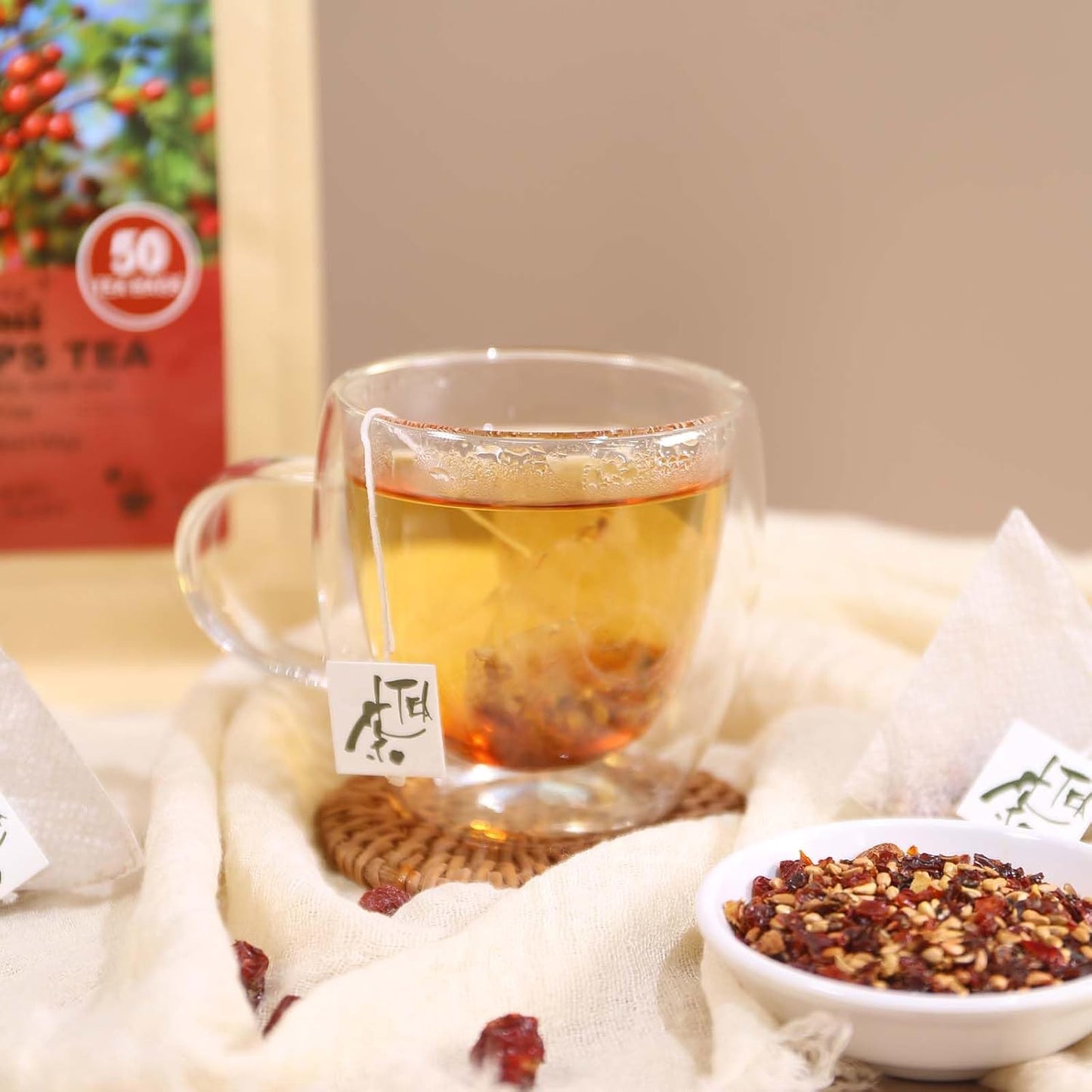 FullChea - Rose Hips Tea Bags, 50 Count, Dried Rose Hips | 100% pure rose hips herbal tea, rich in antioxidants, Non-GMO caffeine-free, easy to brew hot or iced
