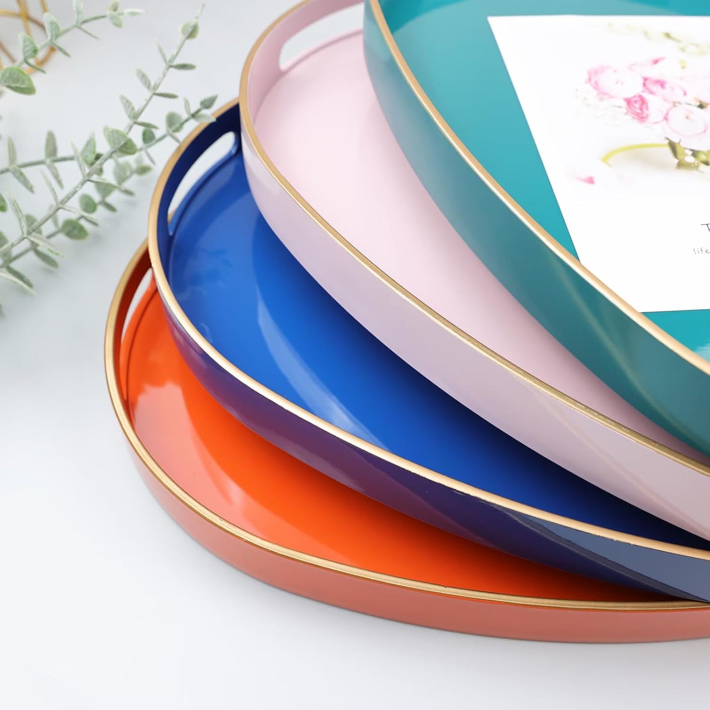 Orange Oval Decorative Tray with Handles, Versatile Serving Tray for Coffee Table, Ottoman, Ideal for Serving, Displaying, Organizing | Versatile Serving Tray for Displaying, Organizing, 15.3*10.6"*1.37"