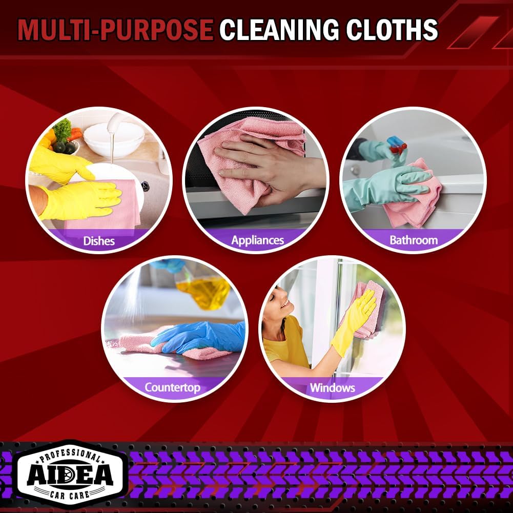 AIDEA Microfiber Cleaning Cloth Pink 20PK, Microfiber Towels 12×12"