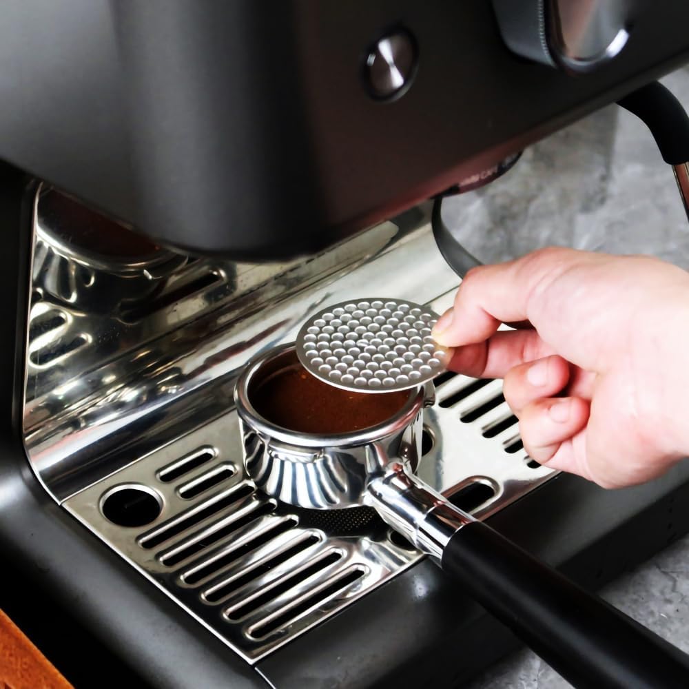 Puck Screen Reusable Mesh Coffee Filter for Espresso Portafilter Basket with Silent Puck Screen Ejector Coffee Grounds Remover Knock-Free Air Blower Kit (51mm Puck Screen)