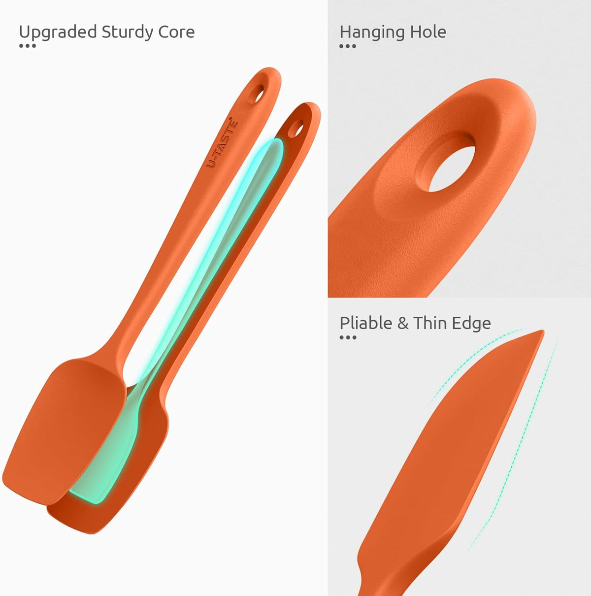 U-Taste Silicone Spatula Set with 600 Degrees Fahrenheit Heat Resistant (Orange)