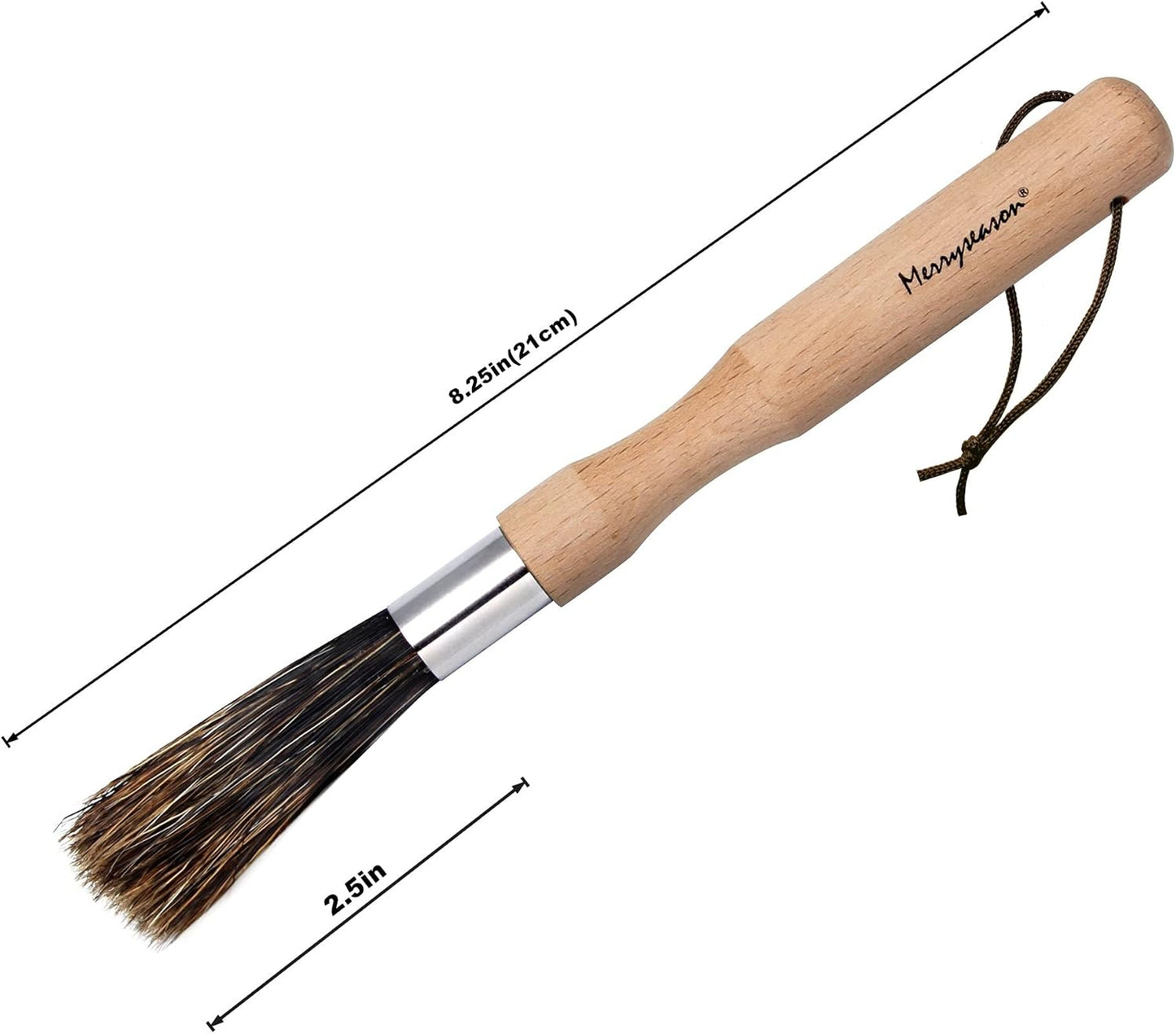 Coffee Grinder Cleaning Brush - Espresso Maker/Machine Cleaner Tool for Home Kitchen Barista - Beechwood Wood Handle, Natural Boar Bristles, Leather Hanging Loop, 8"