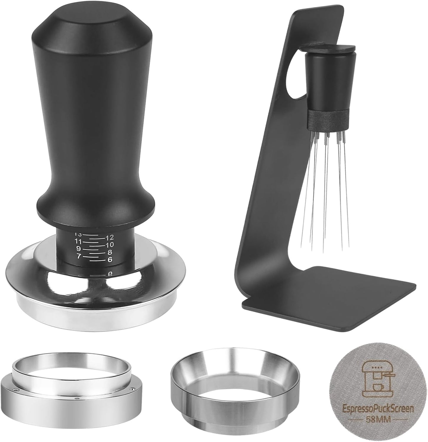 58mm Espresso Tamper Kit - Dual-Spring Calibrated Coffee Tamper, 8-Needle WDT Tool Espresso Distribu