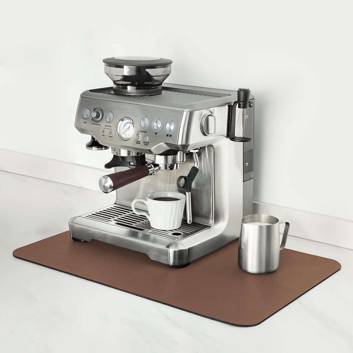 Mimore Coffee Mat - 16x24 Inch Brown Bar Mat for Countertop - Absorbent, Hides Stains, Rubber Backed