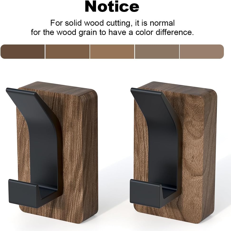 Coat Hooks Wall Mount: Walnut Wood Heavy Duty Wall Hooks, Double Hooks 4Pcs