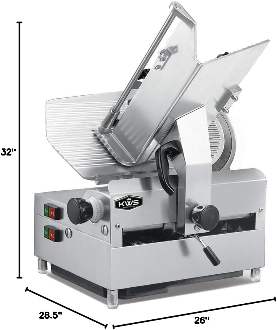 KWS MS-12A 1050W Countertop Model Commercial Automatic Electric Meat Slicer with Stainless Steel Blade, Frozen Meat, Food
