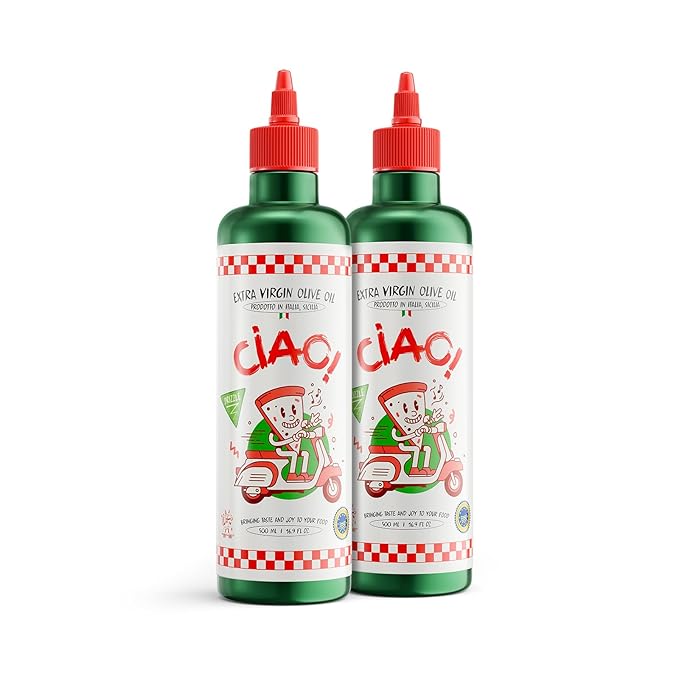 2-PACK of CIAO Sicilian Extra Virgin Olive Oil – First Cold-Pressed, High Polyphenol, Organic, Authentic Flavor, 16.9 Fl Oz