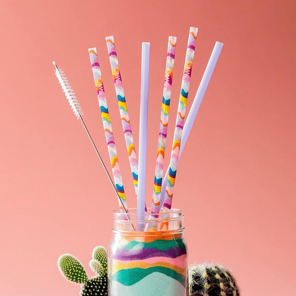 Swig Life Pack of 6 Reusable Plastic Straws with Cleaning Brush, BPA Free Plastic Reusable Straws, Colorful Drinking Straws for Cups & Tumblers (Incognito Camo + Aqua)