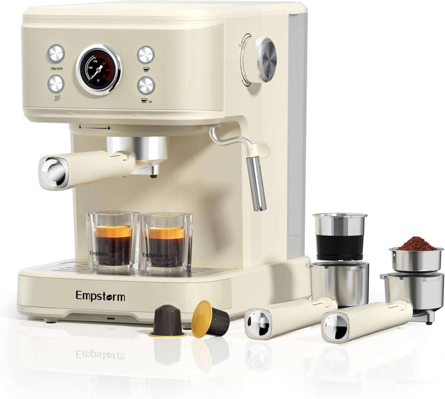 White Espresso Machine with Milk Frother, Cappuccino Machines for Home, Coffee Espresso Machine Suit