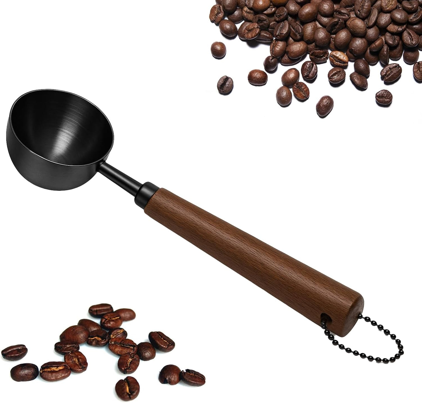 1pcs Coffee Scoop for Ground Coffee, Beans and Tea,Vintage Coffee Measuring Spoon with Long Wooden Handle 30ml/10g Capacity 304 Stainless Steel(Black)