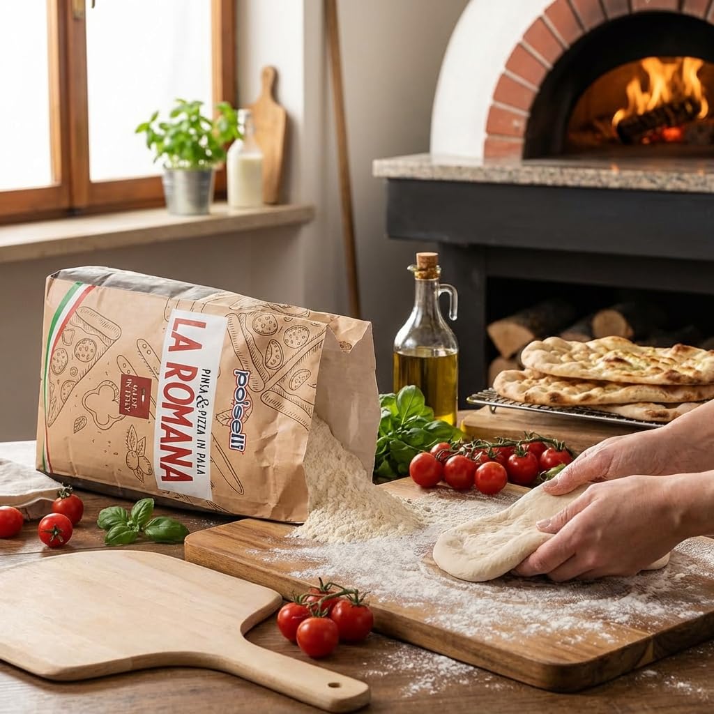 POLSELLI La Romana Pinsa & Pizza Flour, Type 0, Wheat & Rice Flour, 5 kg | High-Protein Wheat & Rice Blend For Roman-Style Pizza And Flatbread Light Airy Crust, Crunchy Texture For Sourdough & Baking