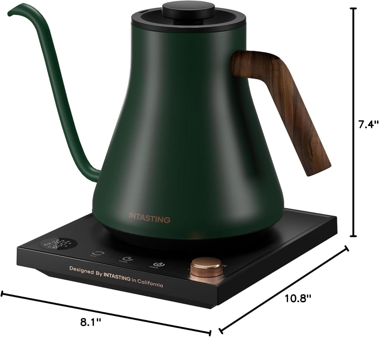 INTASTING Electric Kettles, Gooseneck Electric Kettle, ±1℉ Temperature Control, Stainless Steel Inner, Quick Heating, for Pour Over Coffee, Brew Tea, Boil Hot Water, 0.9L (Hunter Green)