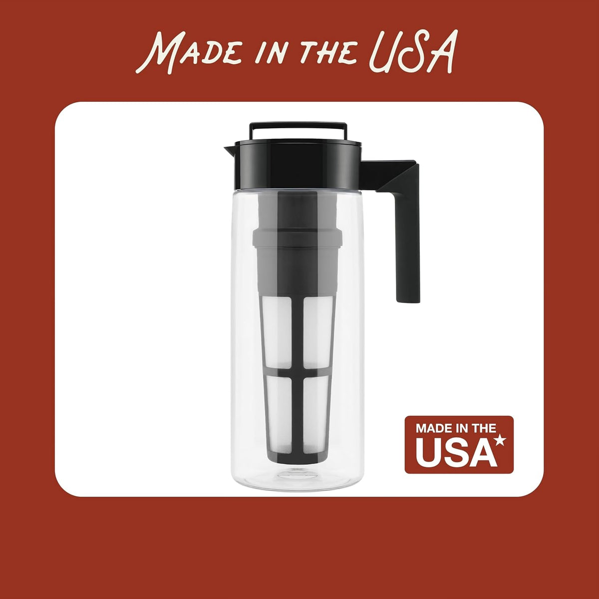 Takeya Flash Chill Iced Tea Maker - Versatile Tea Brewer for Loose/Bagged Tea - Patented Flash Chill Tech Hot/Cold Use BPA-Free Tritan Dishwasher Safe - Airtight Lid Made in USA - 2 Quart/Black