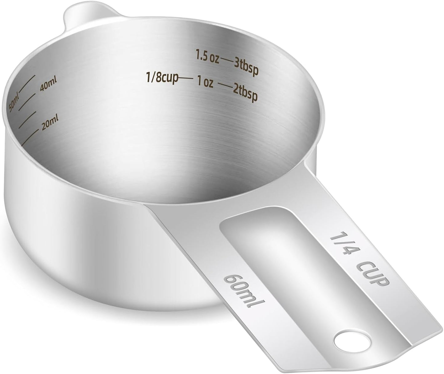 1PCS 1/4Cup (60ml, 2oz) Single Measuring Cup, Etched Inner Scale Stainless Steel Measure Scoop, Metr