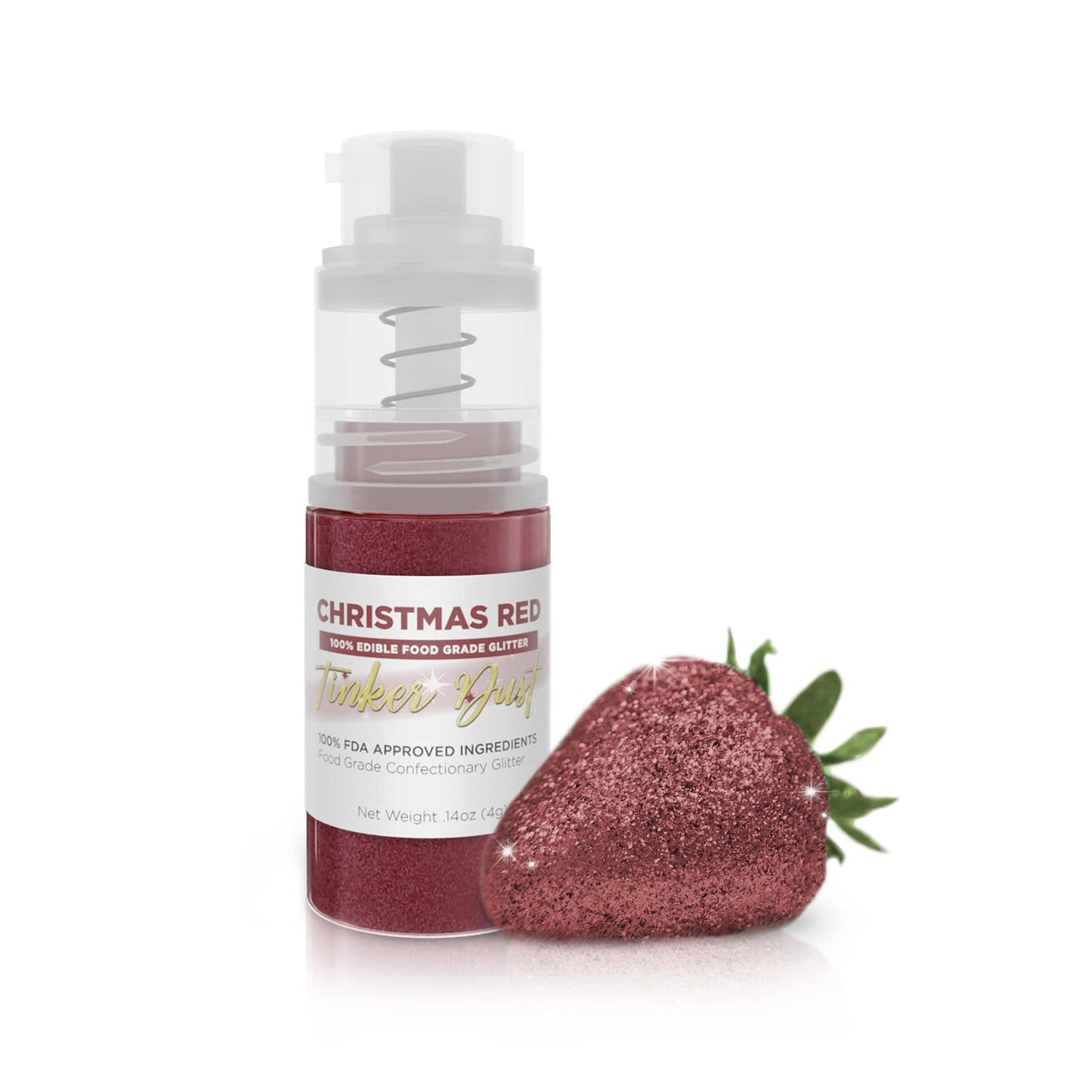 Bakell - Christmas Red Tinker Dust (4g, 1x Mini Spray Pump) Edible Glitter for Food, Desserts, and B