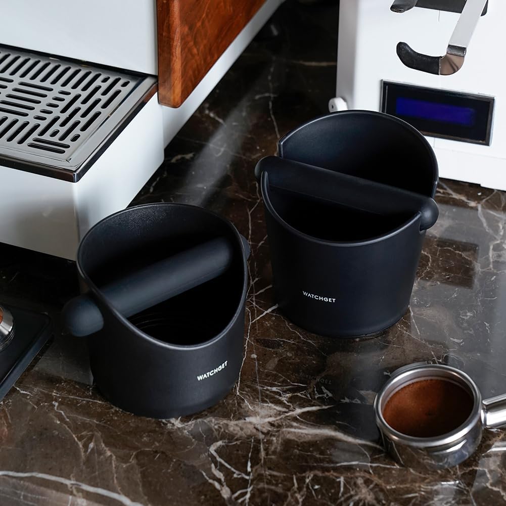 Espresso Knock Box,watchget Coffee Knock Box with Durable Knock Bar Space-Saving Coffee Ground Bin Non-Slip Base, Small Espresso Dump Bin