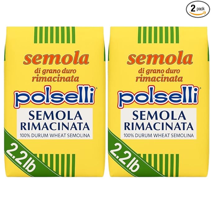 POLSELLI 2 Pack x 1 kg, Semola Flour, Semolina Rimachinata di grano duro, Great for Bread, Pizza, or