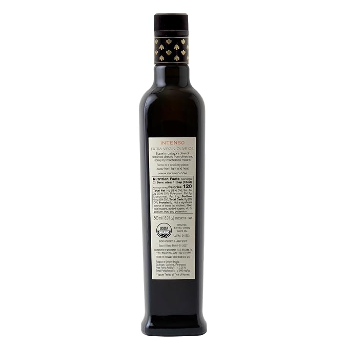 Entimio Intenso Organic Italian Extra Virgin Olive Oil from Italy, 900+ mg/kg High in Polyphenols, 2025 Gold Winner, Puglia Early Harvest evoo, Cold Extracted, Lab Tested - 16.9 fl oz