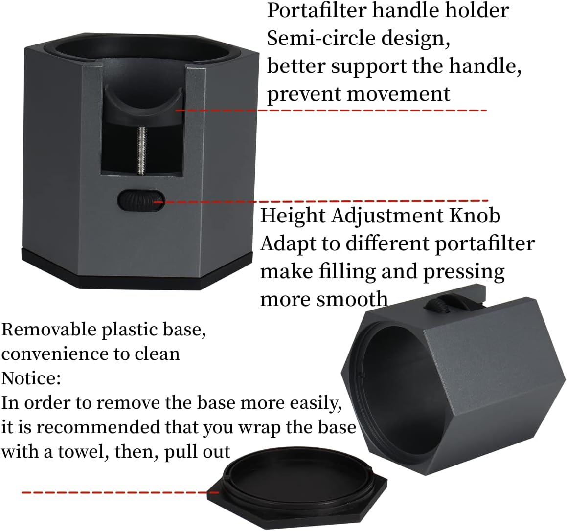DIBTSA Coffee Portafilter Holder,Espresso Tamping Station Aluminum Alloy Espresso Portafilter Stand for Most 51mm, 53mm, 54mm, 58mm Coffee Portafilter (Hexagon,Grey)