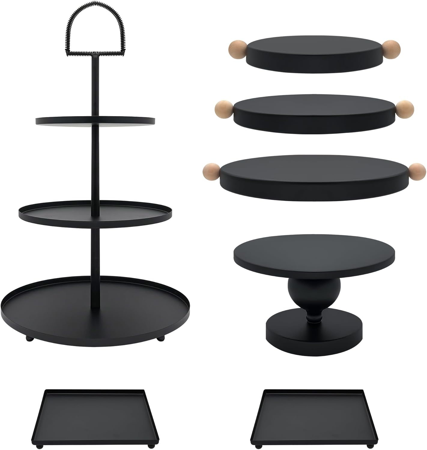 Set of 7 Black Cake Stands Metal Dessert Display Holder Round 3 Tier Cupcake Stand Serving Tray Plat