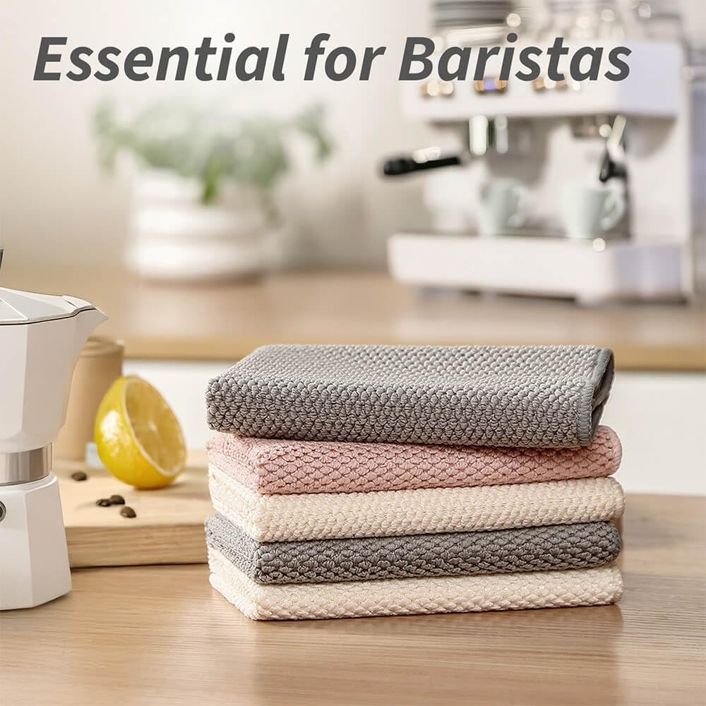 Barista Towels 6 Pack, Espresso Machine Accessories, 12"x12" | Microfiber Coffee Cleaning Cloths, Essential Coffee Bar Accessories, Ideal for Steam Wands, Milk Frother, Countertops
